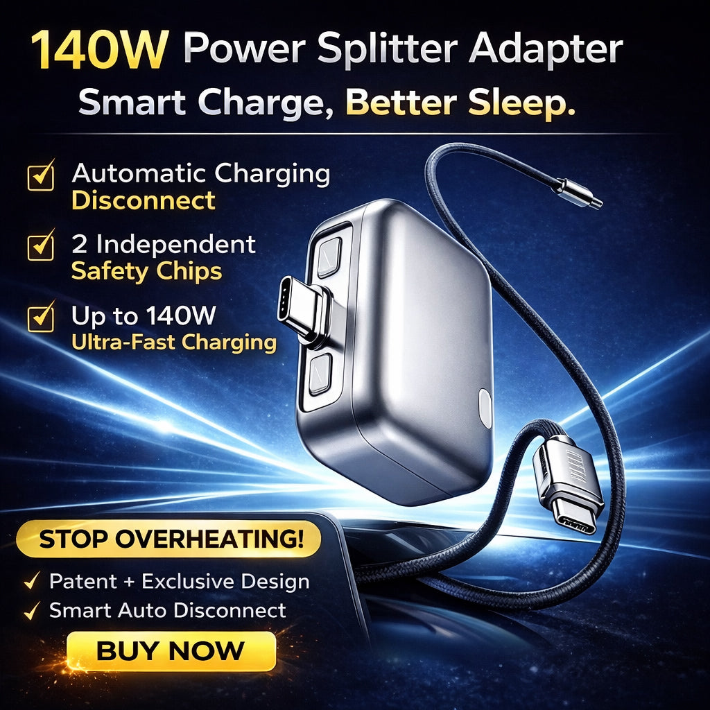 Auto Cut-Off Fast Charging Cable (Safe Overnight Charging)- 140W Smart Power Splitter Adapter