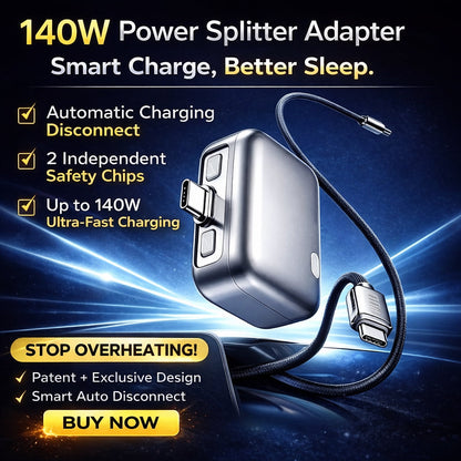 Auto Cut-Off Fast Charging Cable (Safe Overnight Charging)- 140W Smart Power Splitter Adapter