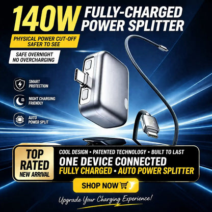 Auto Cut-Off Fast Charging Cable (Safe Overnight Charging)- 140W Smart Power Splitter Adapter