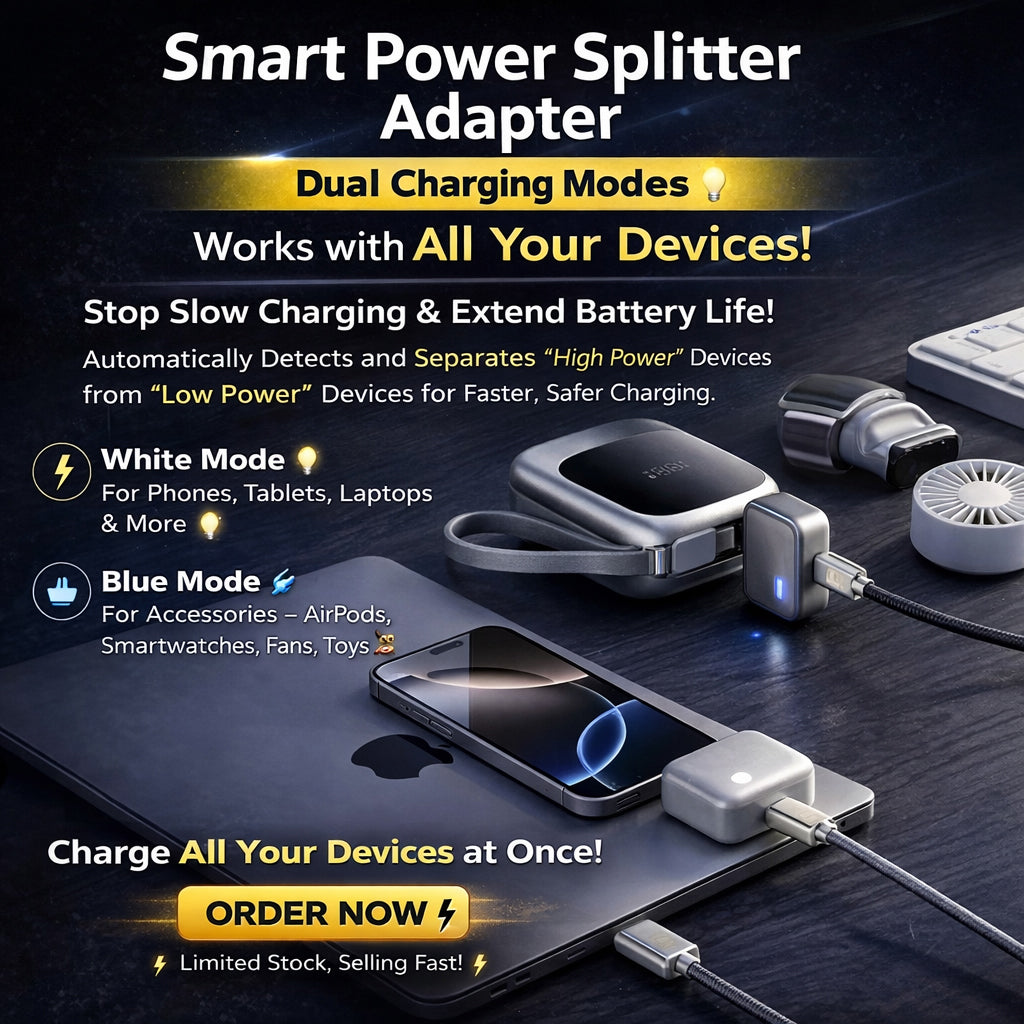 Auto Cut-Off Fast Charging Cable (Safe Overnight Charging)- 140W Smart Power Splitter Adapter